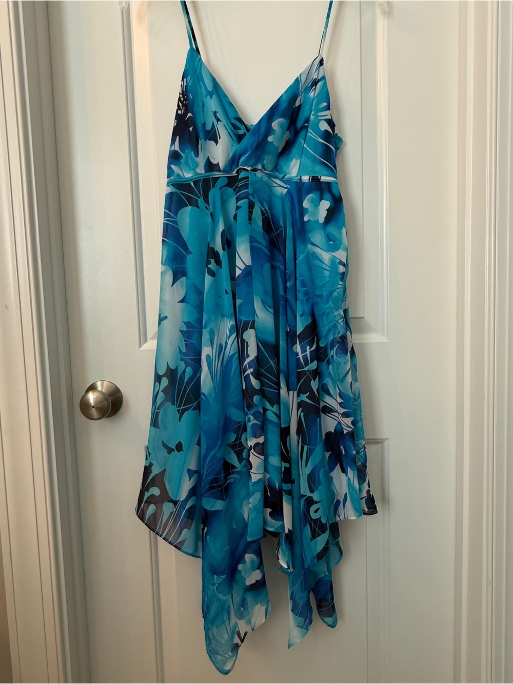 Jennifer Lopez Teal and Blue Floral Asymmetrical Dress